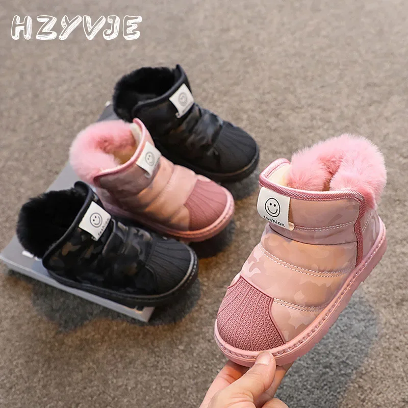 Children\'s Winter Warm Snow Boots Boys Cotton Shoes Plush Insulated and Thickened Girls Pink Boots Outdoor Non-slip Short Boots