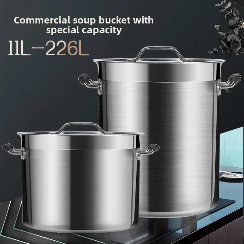 Extra Large Food Grade Thick Stainless Steel Stockpot With Lid Commercial Household Brine Soup Cooking Vessel