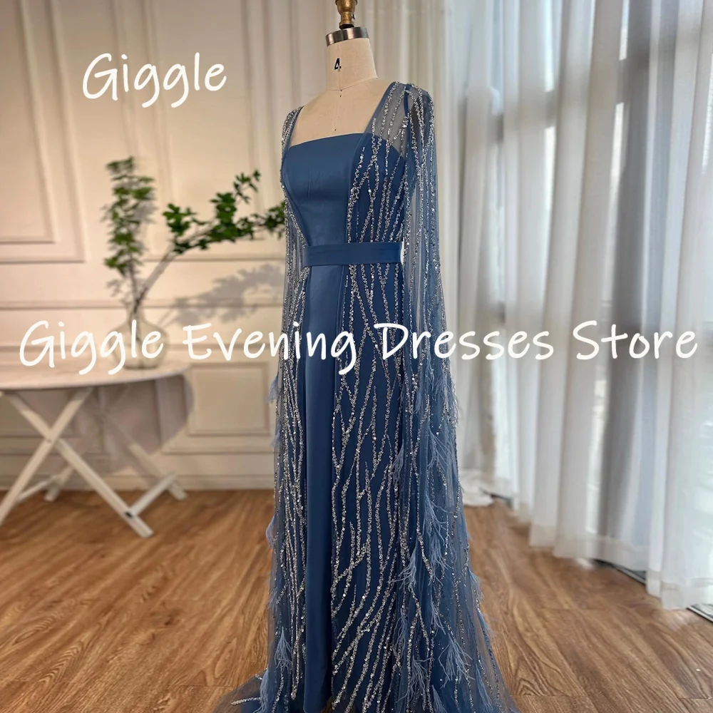 

Giggle Tulle Mermaid Boat Neck Sequins Feather Ruffle Formal Prom Gown Floor-length Evening Elegant Party Dresses for Women 2023