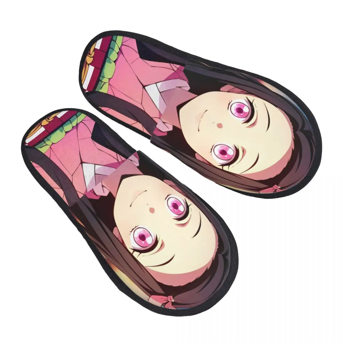 Zapatillas peludas de invierno, accesorios Kawaii Nezuko, toboganes de piel para el hogar, zapatillas para sala de estar, toboganes suaves antideslizantes Demon Slayer