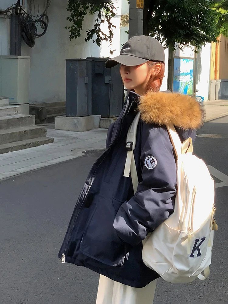 

American Sle Thiened Parka Workwear down Jaet Men's Winter Coat with Fur Collar Bread Coat Polyester Fiber Youth Trend