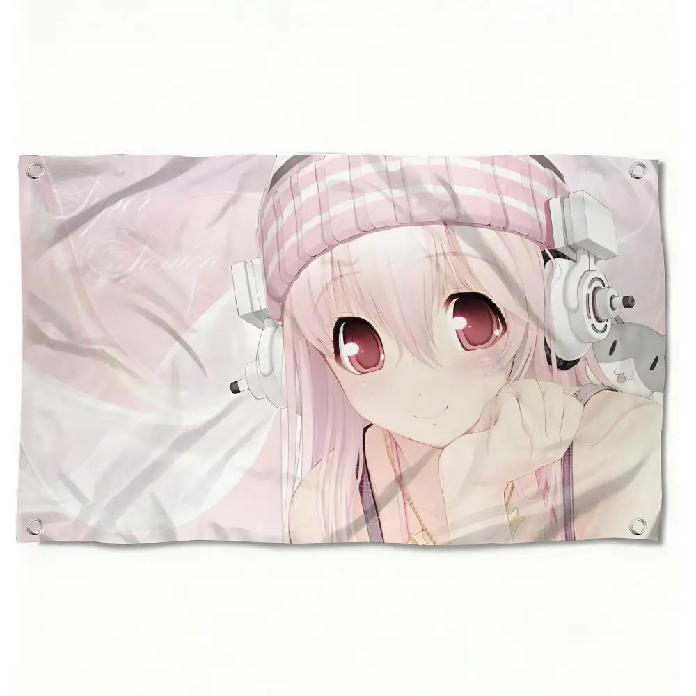 anime cute s-Super Sonico Flags Horizontal High Density Knitted Fabric European Simple For Durable Outdoor Indoor Use