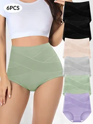 6 High Waisted Women's Panties Tummy Tightening and Hip Lifting Triangle Panty Crossover Comfort Shape Fitting