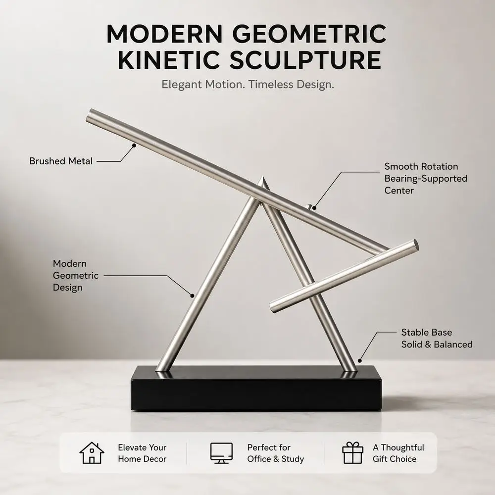 Metal Chaos Pendulum Geometric Imported Bearing Balance Sculpture Rotating Structure Silver Finish Desktop Ornament