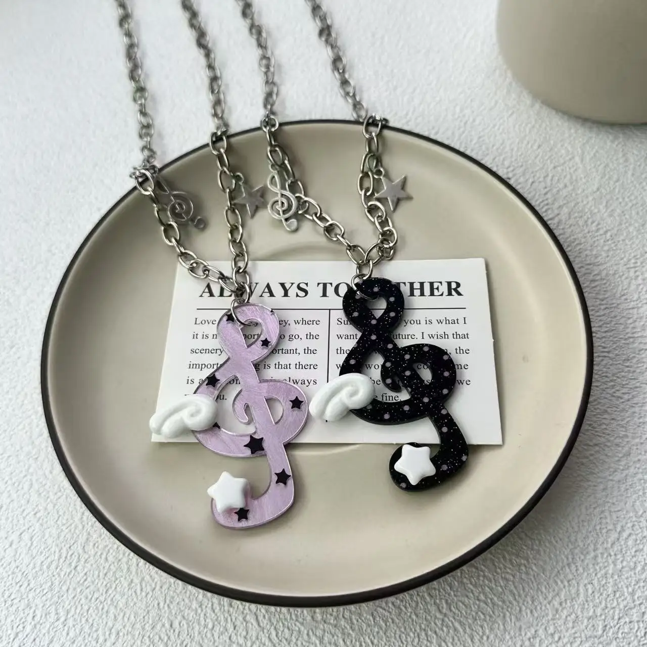 Y2K Harajuku Musical Notes Heart Pendant Necklace for Women Korean Trendy Chain Necklace Sweet Cute Bag Charms Keychain Jewelry