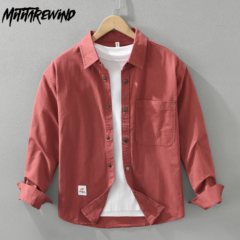 2026 New Japanese Fashion Cargo Shirt Men Casual Pure Cotton Long Sleeve Black Shirt Man Solid Snap Button Up Shirt Loose Tops