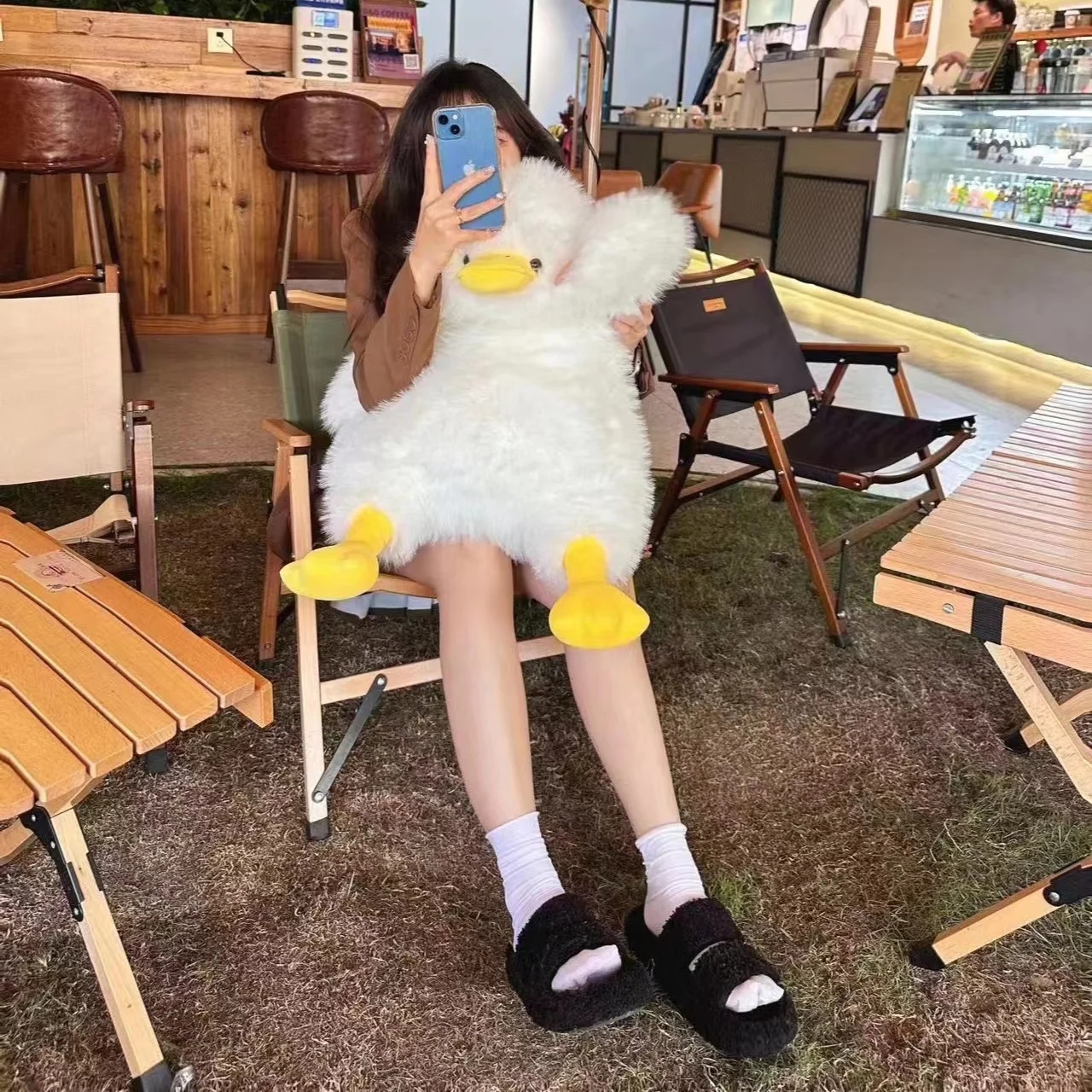 

Lovely Fluffly Hair Cartoon Big Duck Plushie Doll Kawaii Stuffed Animal Giant Ducks Throw Pillow Soft Sofa Cushion Toy Kids Gift