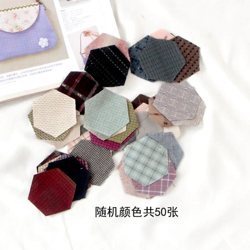 

100pcs Grandmother Garde Hexagon Yarn Dyed Cotton Fabric Printed Patchwork Cloth DIY for Quilting&Sewing Material