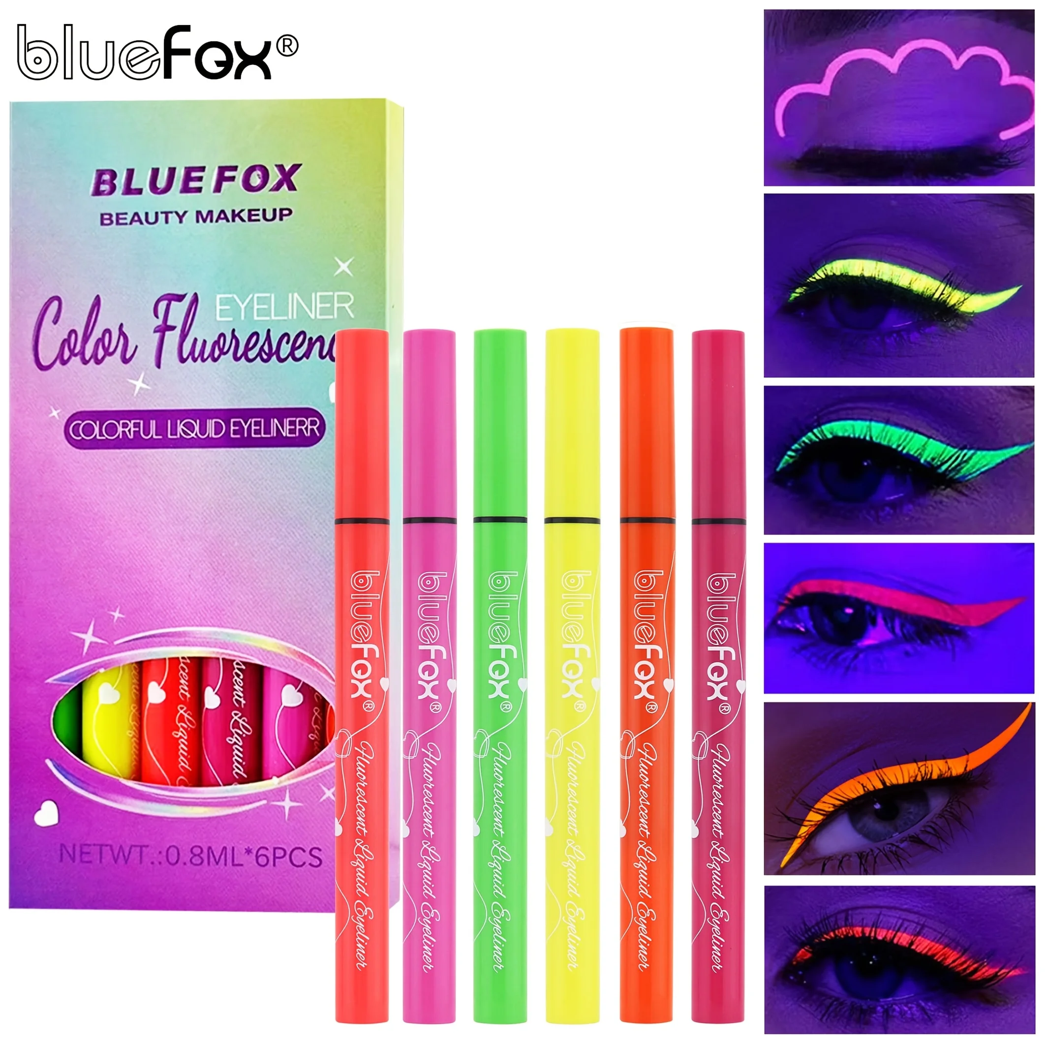 6-Color Set - Fluorescent Eyeliner Pen - Waterproof and Sweat-Resistant - Long-Lasting and Quick-Drying Eyeliner Pen
