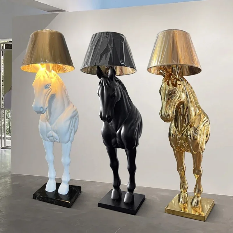 Villa decoration hotel lobby indoor living room wall three-dimensional horse head sculpture floor lamp handicraft ornament