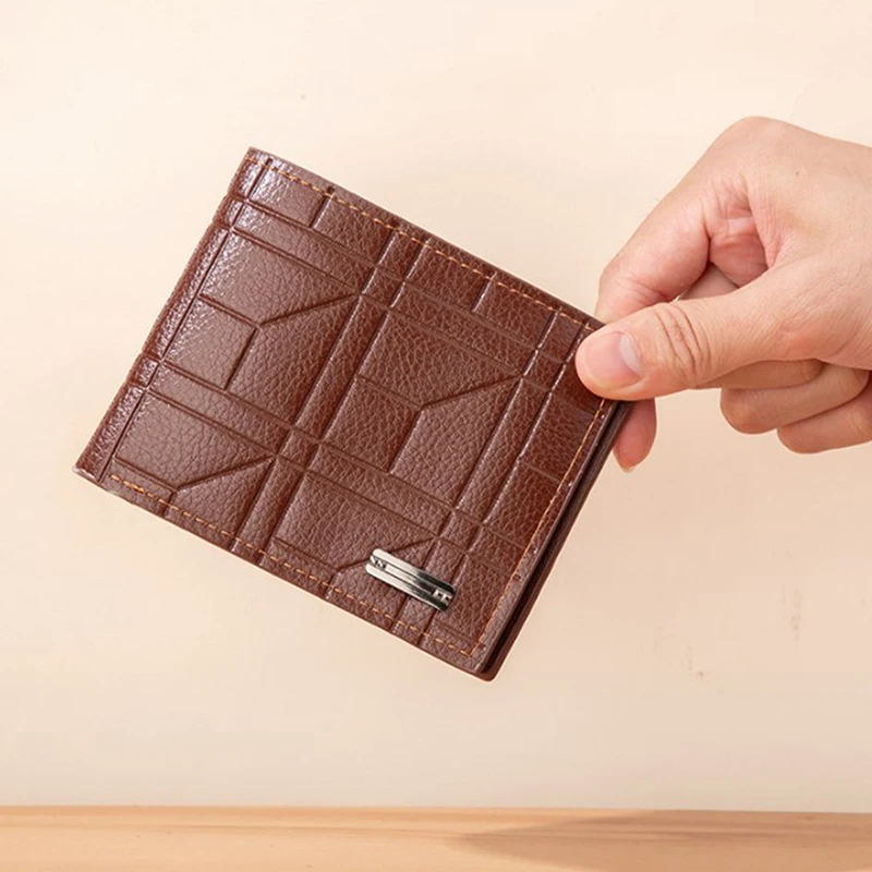 PU Leather Men Wallets Portable Square Shape Geometric Pattern Coin Pocket Card Holder Short Style Purse