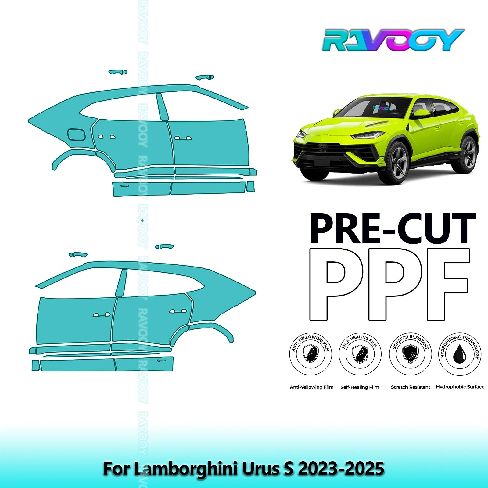 

For Lamborghini Urus S 2023-2025 8.5mil Clear Matte Pre-Cut PPF Door & A/B Pillar Kit TPU Paint Protection Film Set