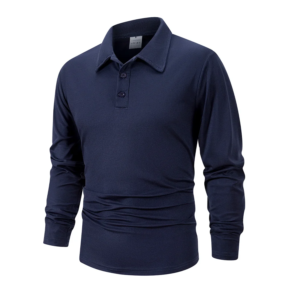 Spring Men's Business Casual Long Sleeved Polo Shirt Solid Color Fashionable Breathable Comfortable Social Business Polos Male image 4