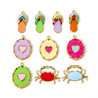 Fashion Summer Beach Series Earrings Charms Stainless Steel 14K Real Gold Plated Flip Flops Slipper Crab Pendant Necklace DIY