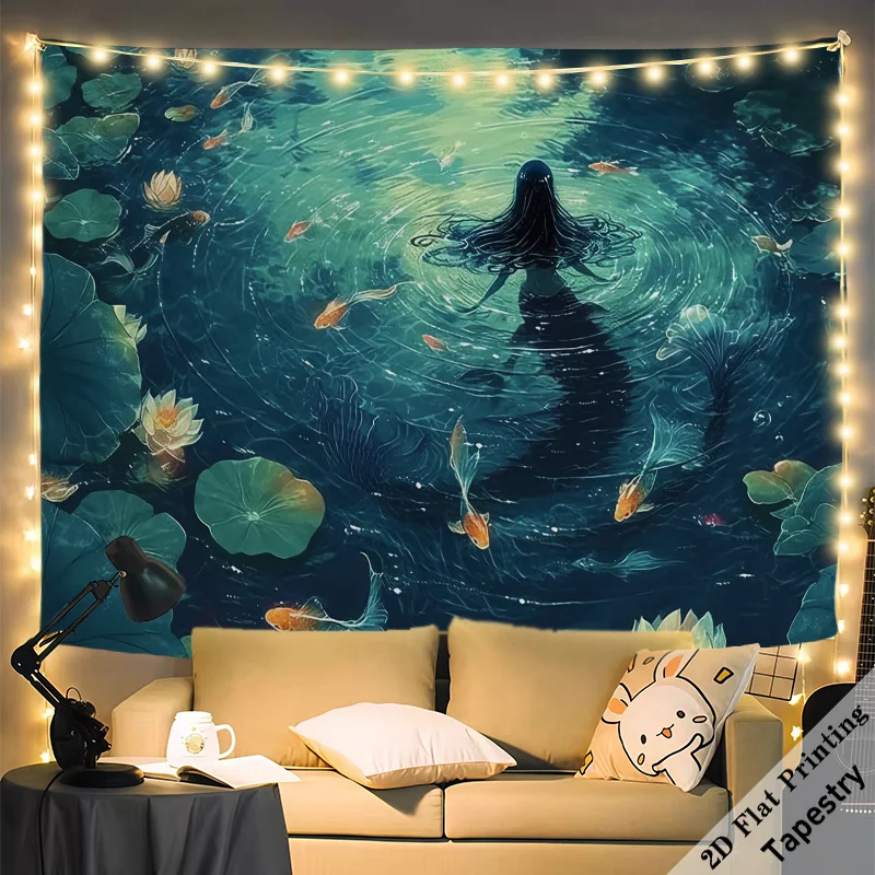 Elegant Mermaid Underwater Sea Fantasy Boho Tapestry Wall Decor Room Art Large Size 180x280cm Mystical Ocean Decor Gift view 4