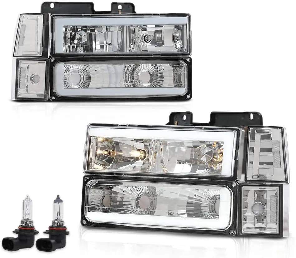

LED DRL Headlight Assembly, Compatible with 1994-1998 Chevy C10 C/K 1500 2500 3500 Fit 94-99 Chevy Tahoe Suburban w/Turn Signal