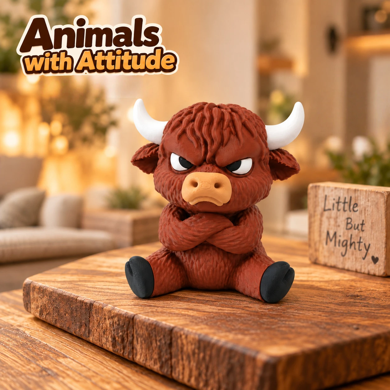 Angry Highland Bull Figurine Cute Cartoon Cow 3D Printing Figure Desktop Decoration Collectible Animal Model Toy Gift