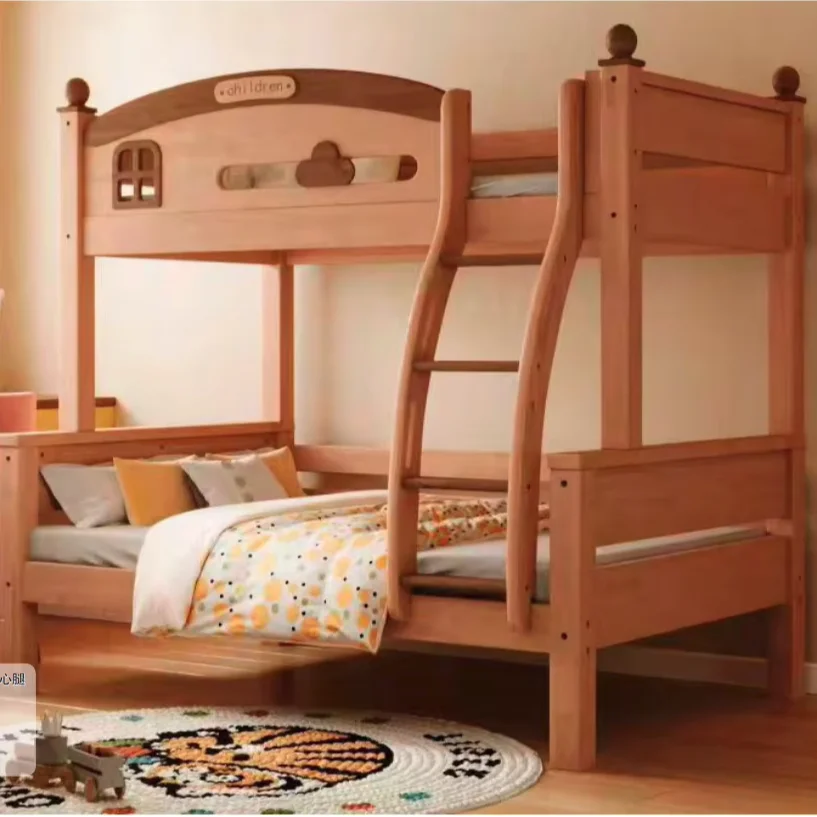

Durable Odorless Rubber Wood Double Decker Bed Comfortable Anti-Knock & Fall Children's Bed for School Use