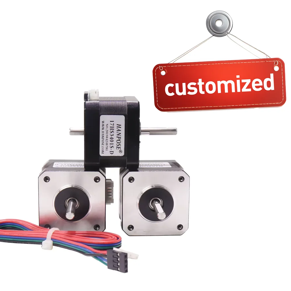 

HANPOSE 60pcs NEMA17 double shaft motor 1.3A 28N.cm 4-lead 17HS3401S-SZ Stepper Motor for CNC Router Engraving milling machine