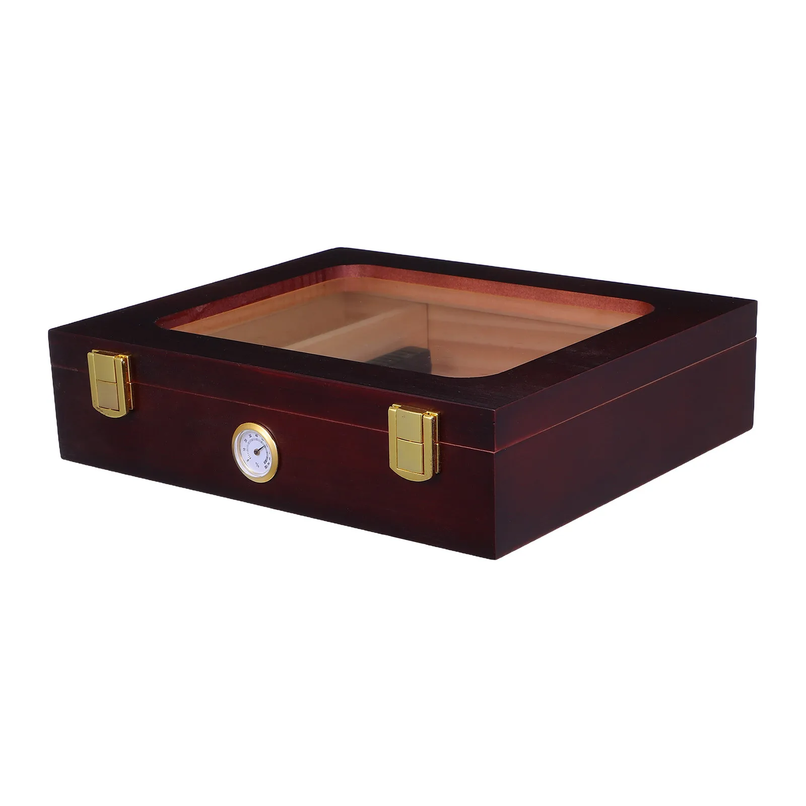 

Glass Top Cigar Box Brown With Hygrometer Humidifier Wood Construction Moisture Control Protective Case For Storing Cigars At
