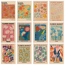 Flower Market Classic Vintage Posters Kraft Paper Sticker DIY Room Bar Cafe Vintage decorative painting