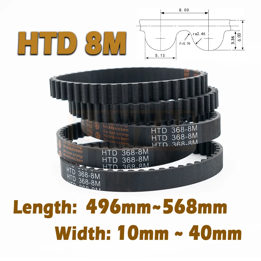 

HTD8M Length 496~568mm Rubber Closed Loop Timing Belt Width 15~40mm Drive 496 504 512 520 528 536 544 552 560 568mm 8M CNC