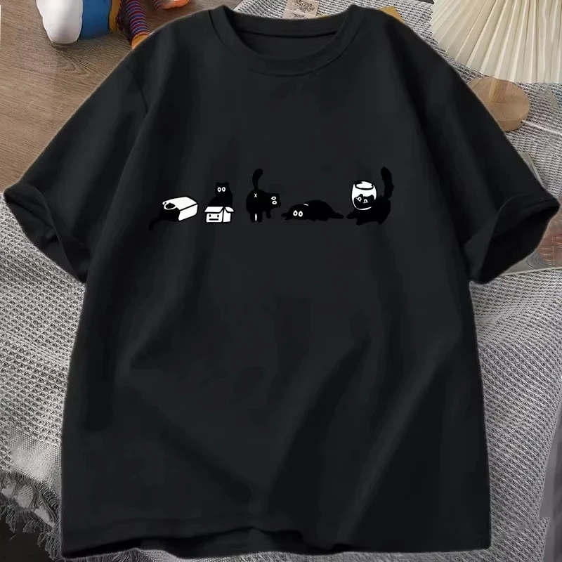 Funny Five Mood Cats TShirts Cat Mom Short Sleeve Cat Lovers Women Casual O Neck Summer Tops Aesthetic Clothes Streetwear