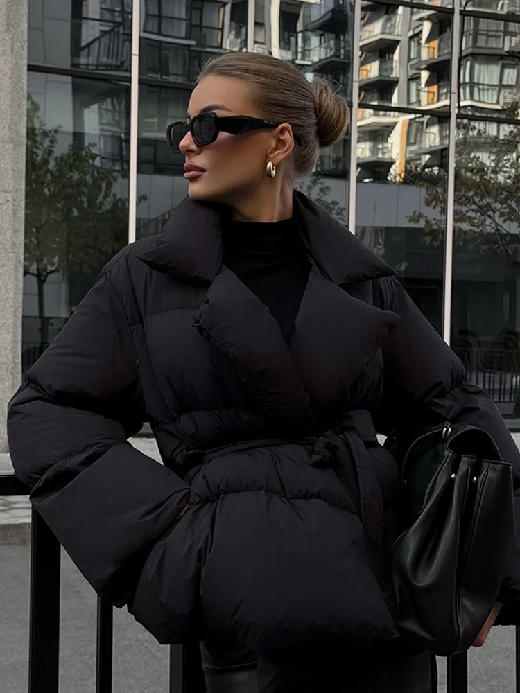 Kurtki damskie z grubymi klapami i bawełnianą wyściółką Elegancki płaszcz damski z długim rękawem 2024 Winter Daily Female High Street Outwears