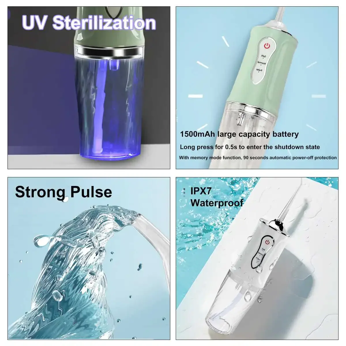 مرواء فموي قابل لإعادة الشحن بمنفذ USB ، تنظيف أسنان محمول ، خيط تنظيف مائي نفاث ، بيك ، 4 أطراف نفاثة ، من من 3 أوضاع ، IPX7 ، IPX7 ، دورة في الدقيقة