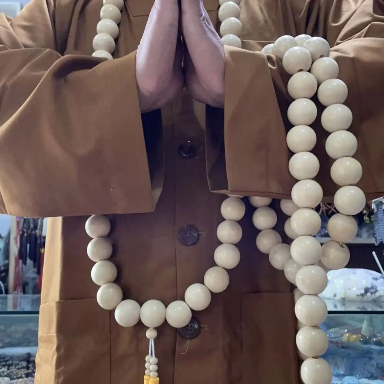 Peach Wood Lu Zhi Shen Monk Rosary Extra Large 54 Beads Handheld Neck Pendant Buddhist Collectible Jewelry Craft