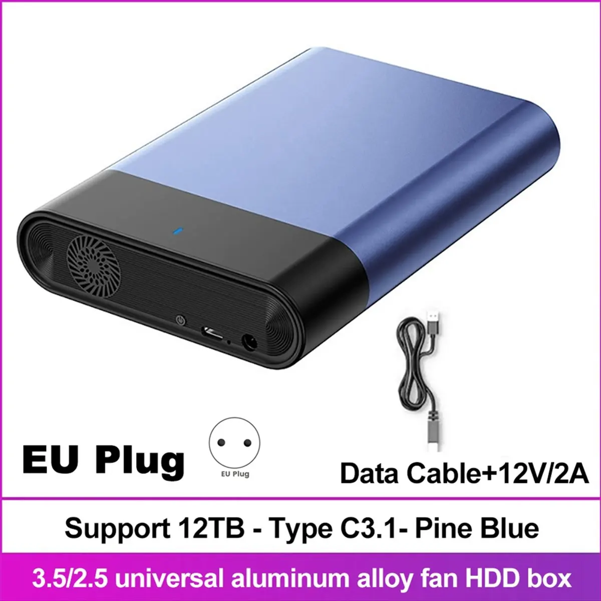 مستقر- حاوية محرك الأقراص الصلبة 2.5 3.5 بوصة USB3.1 SATA SSD حافظة القرص الصلب الخارجي مروحة مدمجة 5 جيجابت في الثانية 12 تيرابايت قابس الاتحاد الأوروبي #3