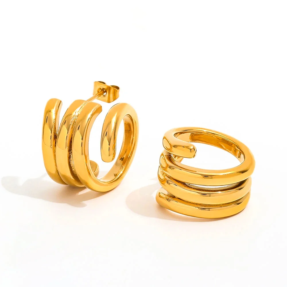 

Joolim Jewelry High Quality PVD Wholesale Waterproof Fashion Smooth Chunky Spiral Wound Hoop Stainless Steel Earring for Women