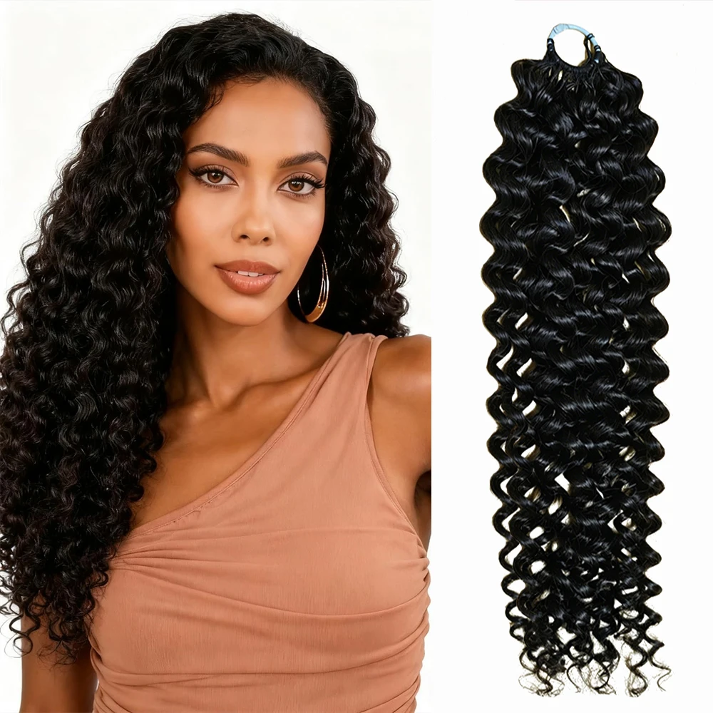 

Human Hair Gogo Curl Crochet Hair Deep Wave Pre Looped Feather Water Wave Braids Knotless Pre‑Separated Invisible Miracle Knots