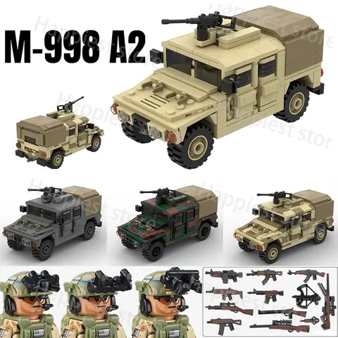 MOC 군용 자동차 미국 허머 차량 빌딩 블록, 무기 병사 육군 특수 부대 액세서리, 어린이 장난감