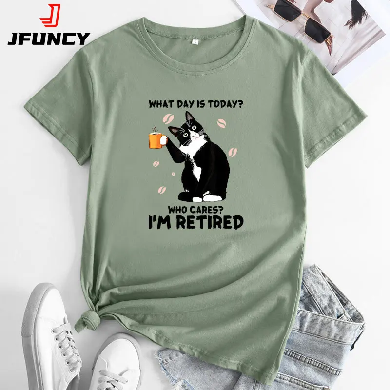 

JFUNCY Women's Short Sleeve Tops Oversized T-shirt Funny Cat Graphic Tees Woman Clothes Women T Shirts 2024 Summer Tshirt Female