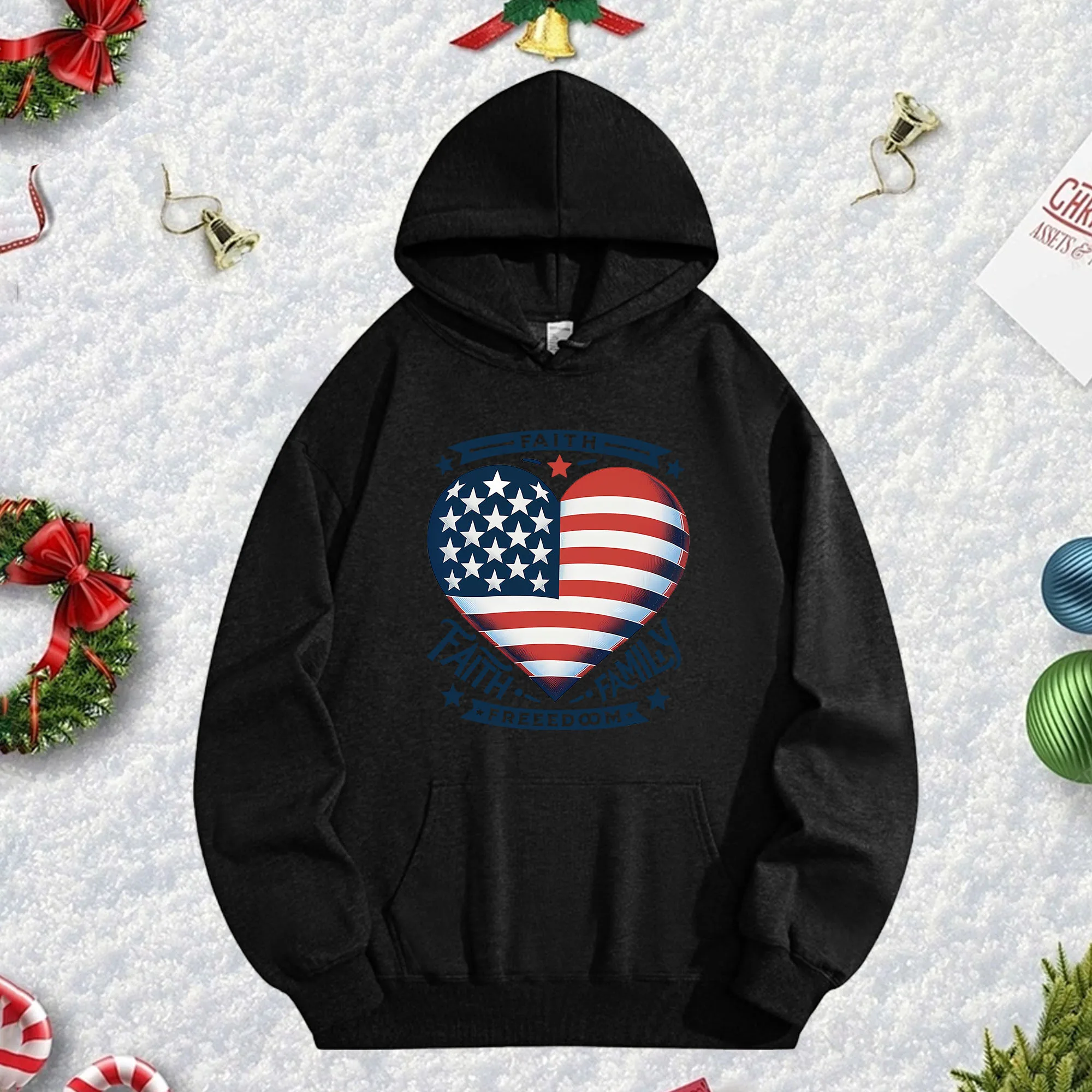 هوديي أسود من Heart of America 270G للرجال والنساء، بلوفر صوف كبير الحجم مريح لموسم الخريف/الشتاء وعيد الميلاد #1