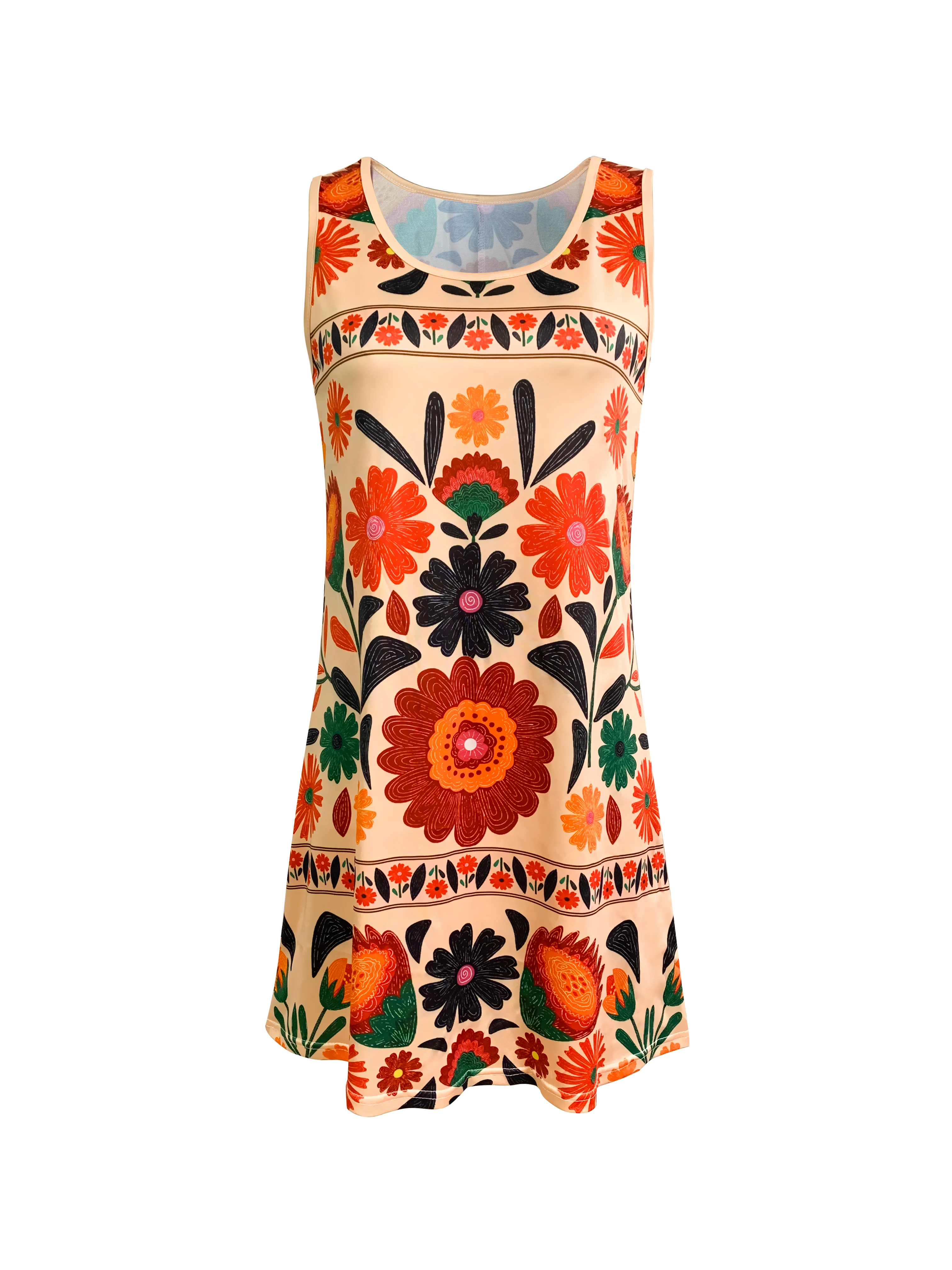 Vestido floral bohemio sin mangas para mujer, minivestido con estampado de flores coloridas, traje informal de playa y festival de verano