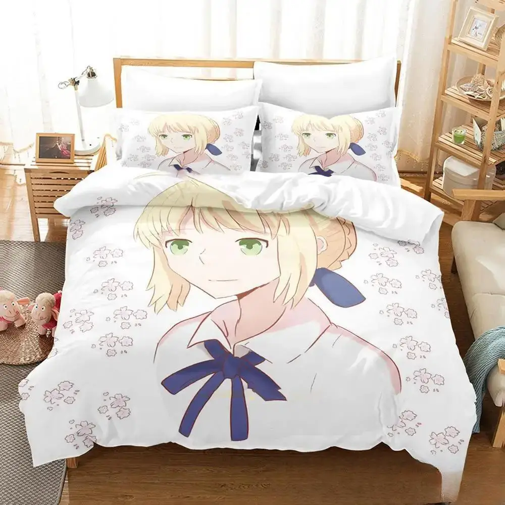 Anime Todays Menu for the Emiya Family Saber Bedding Set,Duvet Cover Bed Set Quilt Cover,King Queen Twin Size Boys Girls Adults