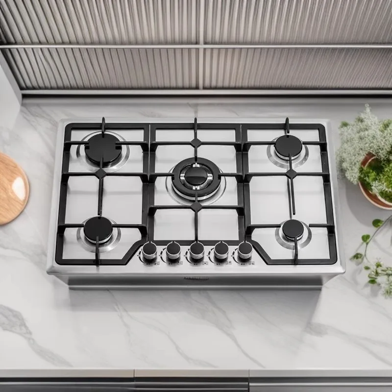 5 Burner Gas Stove, Stainless Steel Kitchen Cooktop, Built-in and Tabletop, Home Cooking Appliance