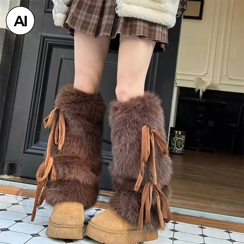 

Y2k Punk Vintage Imitation Fur Leg Warme Winter Warm Furry Boot Cover Fashion Punk Boot Covers Mid-Calf Fluffy Hosiery