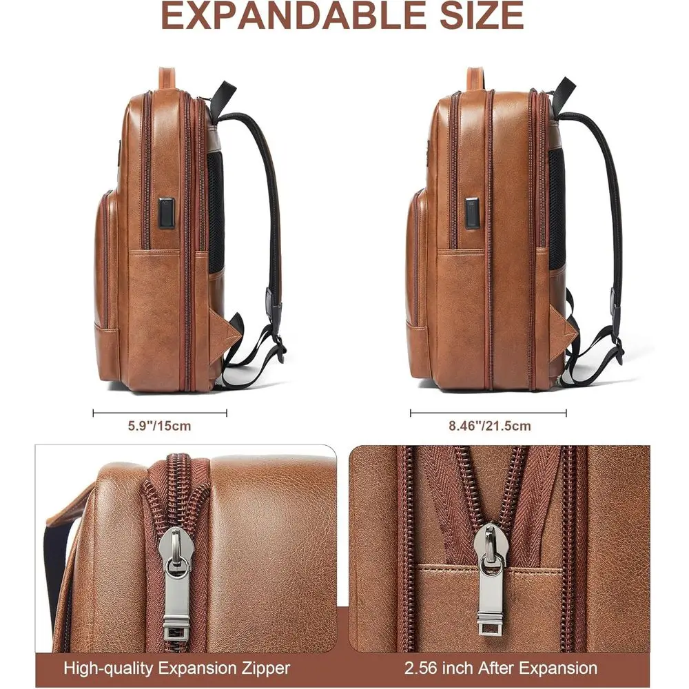 Shrrie Leather Laptop Backpack or Women and Men,28 L Travel Backpack Computer Bag its 16 inch Laptop,Expandable Casual Daypack w