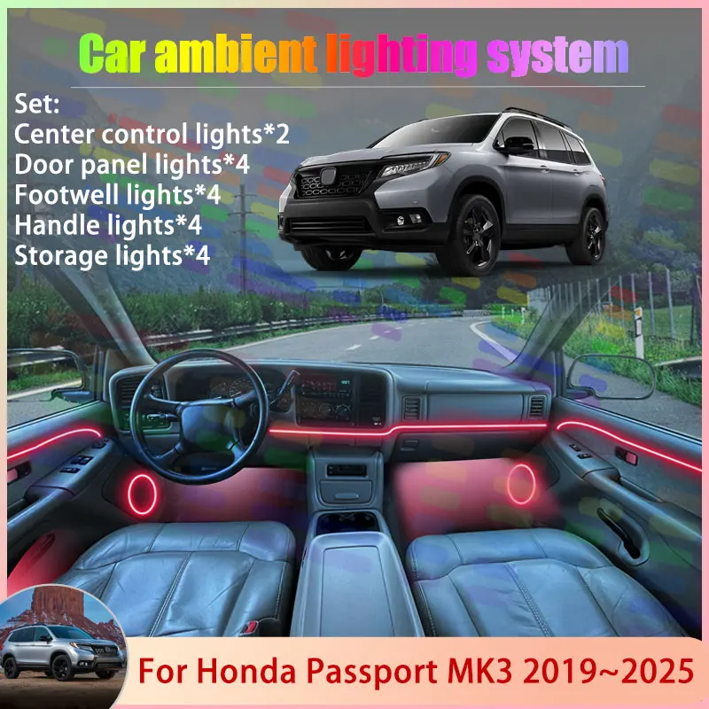 

For Honda Passport MK3 3th YF7 YF8 2019~2025 2020 2/18 in 1 Car Atmosphere Light Lamp RGB Shade Ensemble Streamer Atmosphere Set