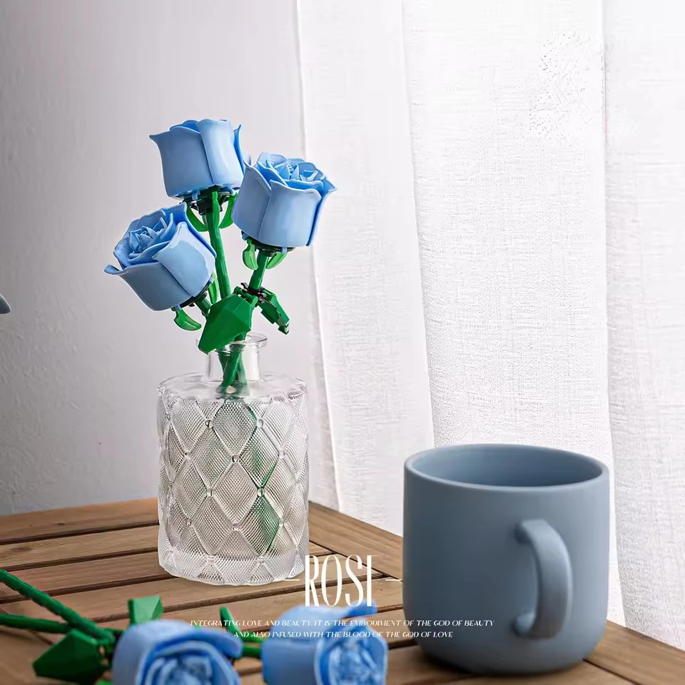 Romantischer Rosenstrauß Baustein-Set Ewiges Modell Montage-Plastikpflanzen-Bausteine Heimdekoration Muttertag Geburtstagsgeschenk – Detail 5