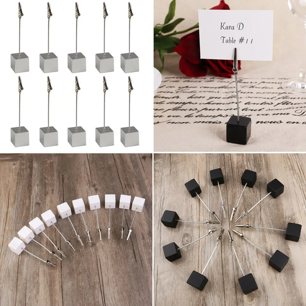 Soporte de Clip para notas negro, organizador de papel de escritorio con Base de cubo para uso en sala de estudio y oficina, Clip para fotos, 10 Uds.