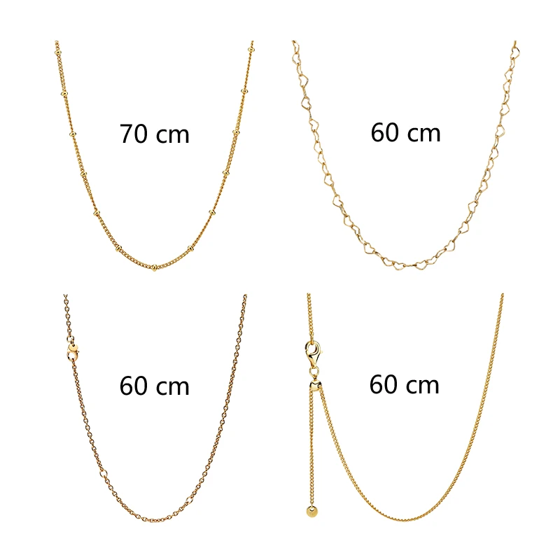 18K Shine Gold 925 Sterling Silver Beaded Joined Hearts Cable Curb Link Chains Necklaces For Women Fine Jewelry On The Neck Gift