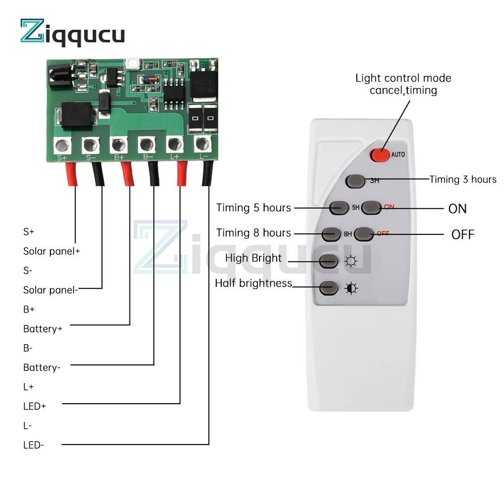 

Solar Street Light Circuit Board Solar Light Driver Control Board With Remote Control Long Light Timer 6.4V 7.4V 11.1V 12V