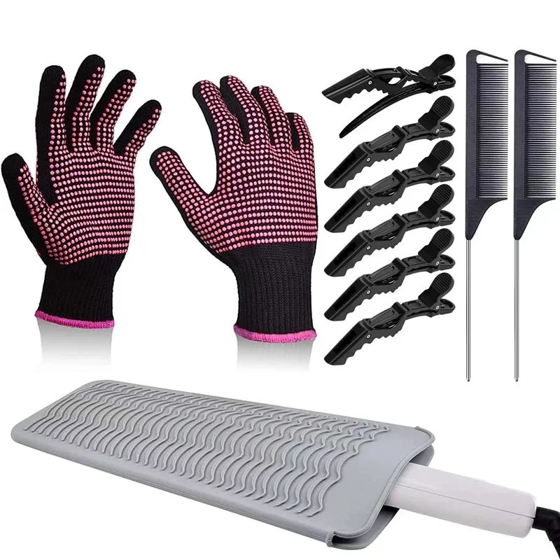 

1 Set for Hair Styling 2PCS Heat Resistance Gloves+1PC Heat Resistance Mat+2PCS Hair Parting Combs+6PCS Non Slip Hair Clips