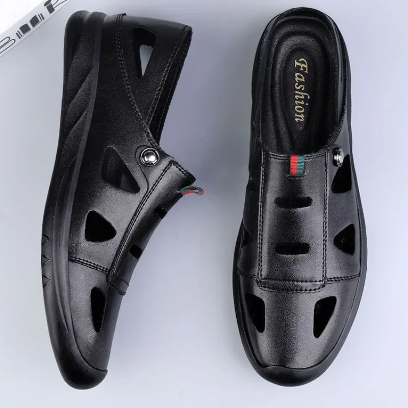 Hollow Leather Sandals for Men In 2024 Summer New Men\'s Casual Shoes with Small White Shoes and Holes for Casual Leather Shoes