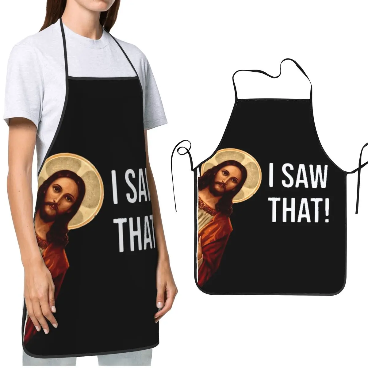 Gifts for Men Women Chef Kitchen Cooking Aprons Funny Jesus Meme I Saw That Parody Cooking Kitchen Apron Oil & Water Resistant