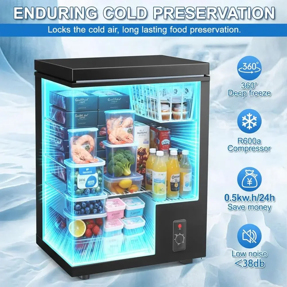 Compact 3.5 Cu.ft Deep Freezer with 7-Level Temp Control, Energy-Efficient, Quiet for Home, Garage, and Kitchen Use, Black